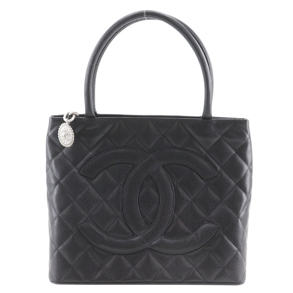 Chanel Medallion Tote Bag (A01804), Black Caviar Leather, A5 Size, for Women